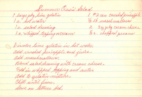 Handwritten Recipe Card For Summer Oasis Salad