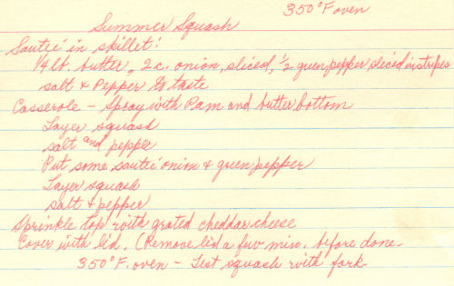 Handwritten Recipe For Summer Squash