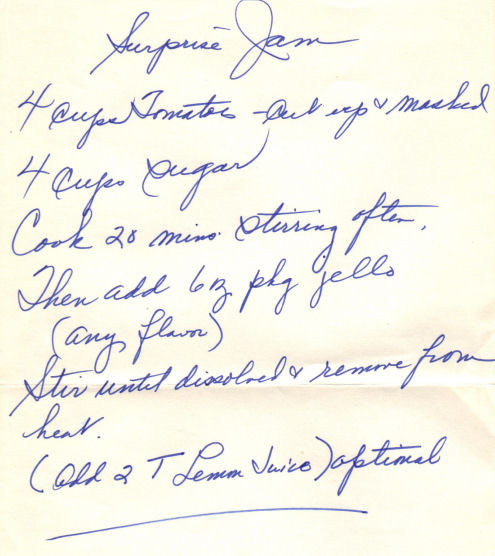 Handwritten Recipe For Surprise Tomato Jam