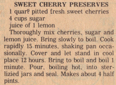 Vintage Clipping For Sweet Cherry Preserves