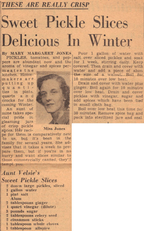 Vintage Article For Sweet Pickle Slices