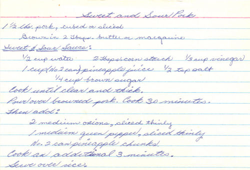 Handwritten Recipe For Sweet & Sour Pork