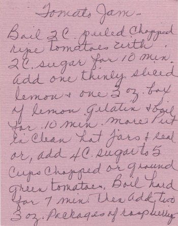 Handwritten Recipe For Tomato Jam