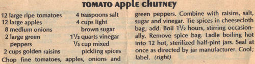 Recipe Clipping For Tomato Apple Chutney