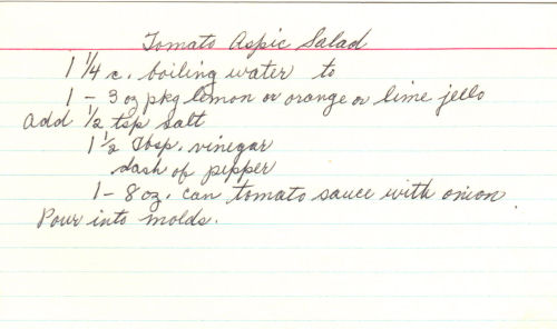 Handwritten Recipe Card For Tomato Aspic Salad