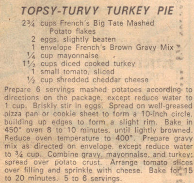 Vintage Recipe Clipping For Turkey Pie