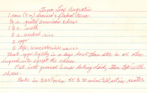 Handwritten Recipe For Tuna Casserole