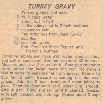 Recipe Clipping For Turkey Gravy