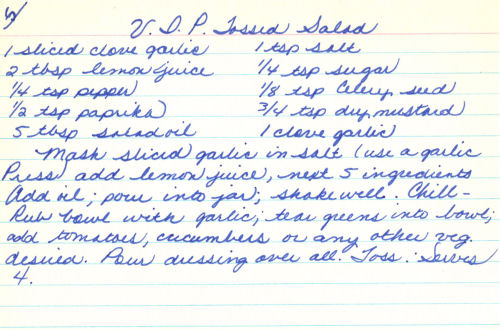 Handwritten Recipe For Tossed Salad