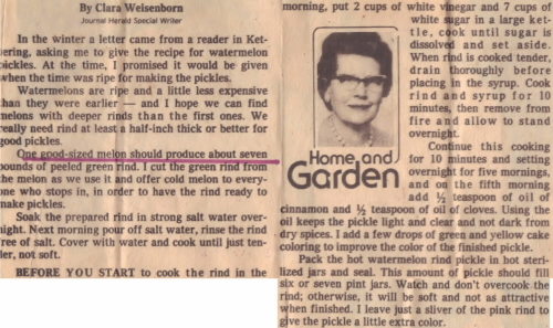 Vintage Article For Watermelon Rind Pickles