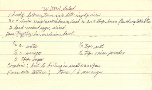 Handwritten Recipe Card For Wilted Salad