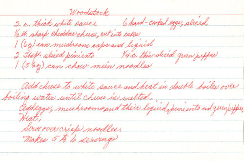 Handwritten Recipe For Woodstock