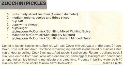 Vintage Recipe Clipping For Zucchini Pickles