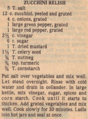 Vintage Recipe Clipping For Zucchini Relish