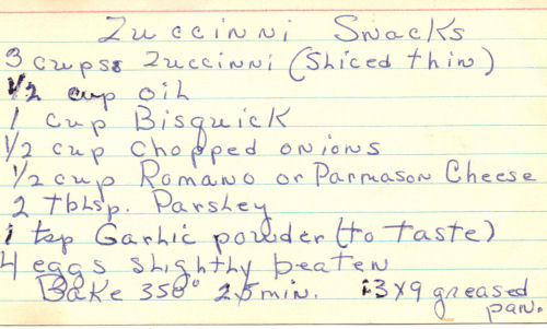 Handwritten Recipe For Zucchini Snacks