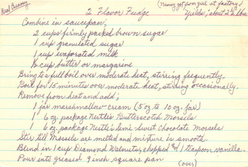 Handwritten Recipe For 2 Flavor Fudge