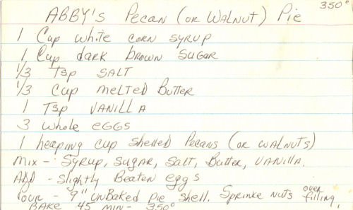 Handwritten Recipe For Abby's Pecan Pie