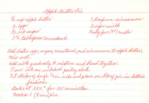 Handwritten Recipe For Apple Butter Pie