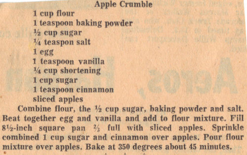 Vintage Recipe Clipping For Apple Crumble