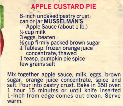 Recipe Clipping For Apple Custard Pie