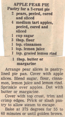 Recipe Clipping For Apple Pear Pie