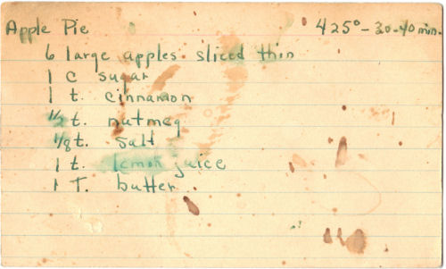 Handwritten Recipe Card For Apple Pie