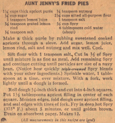 Vintage Recipe For Aunt Jenny's Fried Pies