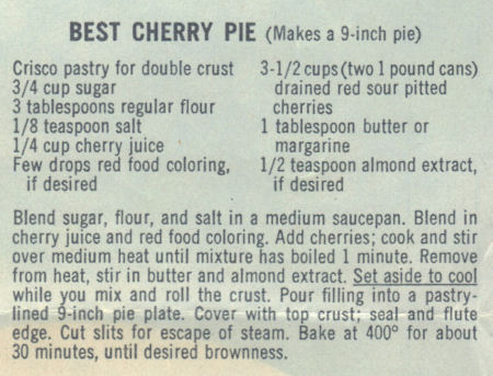 Recipe Clipping For Best Cherry Pie