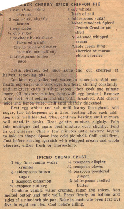 Vintage Recipe Clipping For Black Cherry Spice Chiffon