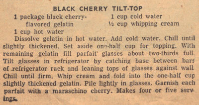 Vintage Recipe Clipping For Black Cherry Tilt-Top Dessert