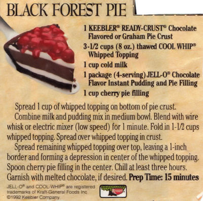 Recipe Clipping For Black Forest Pie