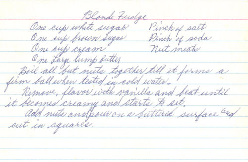 Handwritten Recipe Card For Blonde Fudge