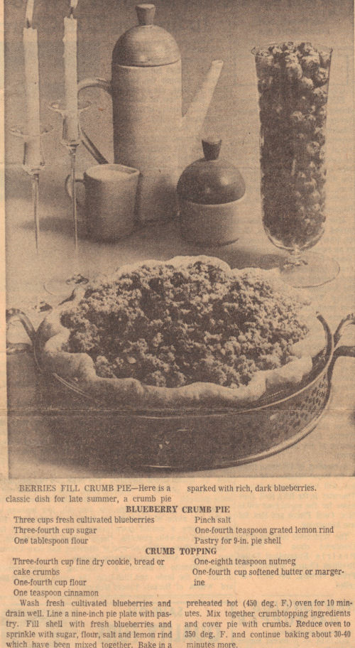Vintage Clipping For Blueberry Crumb Pie