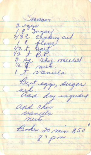 Handwritten Recipe For Brownies