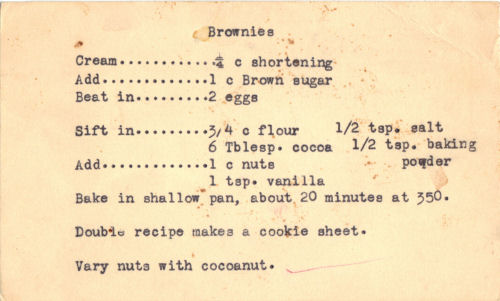 Typed Recipe Card For Brownies