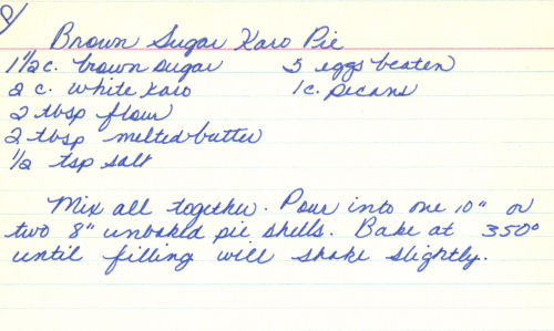 Handwritten Recipe Card For Brown Sugar Pie