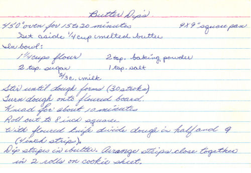 Handwritten Recipe Card For Butter Dips