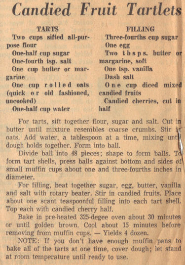 Recipe Clipping For Candied Fruit Tartlets