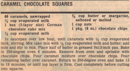 Recipe Clipping For Caramel Chocolate Squares