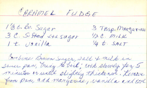 Handwritten Recipe Card For Caramel Fudge