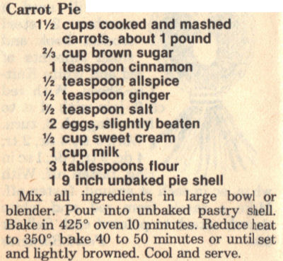 Recipe Clipping For Carrot Pie