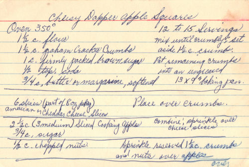 Handwritten Recipe Card For Cheesy Dapper Apple Squares