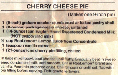 Recipe Clipping For Cherry Cheese Pie