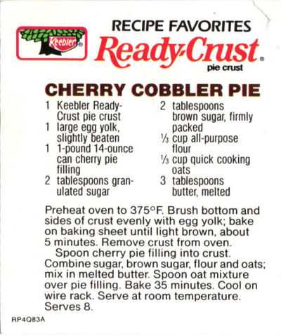 Recipe Clipping For Cherry Cobbler Pie