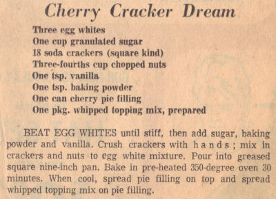 Vintage Recipe Clipping For Cherry Cracker Dream