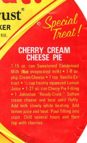 Johnston's Cherry Cream Cheese Pie Recipe Clipping