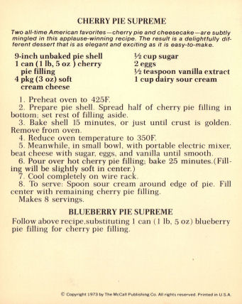 Vintage Recipe for Cherry Pie Supreme