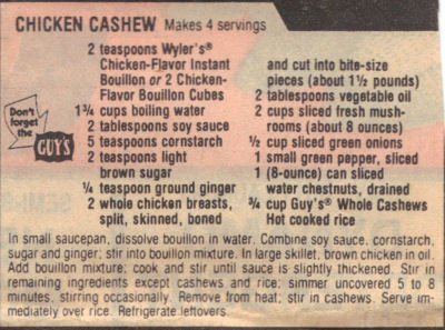 Recipe Clipping For Chicken Cashew