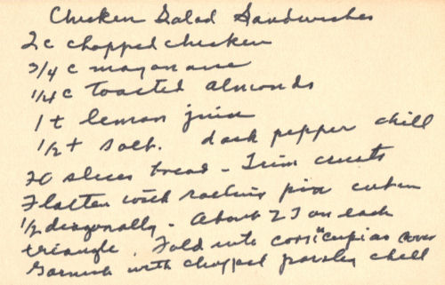 Handwritten Recipe For Chicken Salad Sandwiches