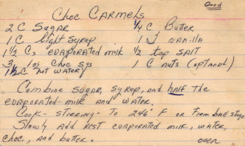 Handwritten Recipe Card For Chocolate Caramels